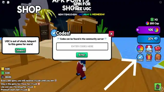 How to redeem codes in Spin for Free UGC.