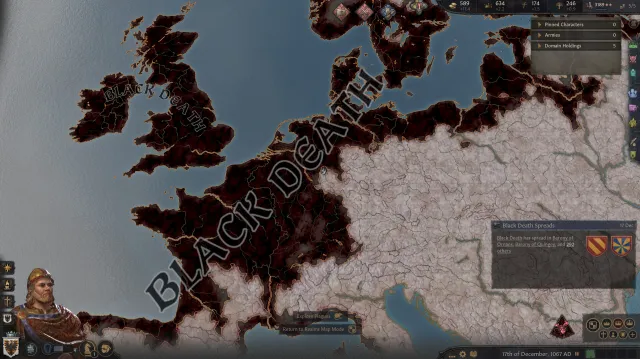 An in game image of the Europe and UK map from Crusader Kings 3