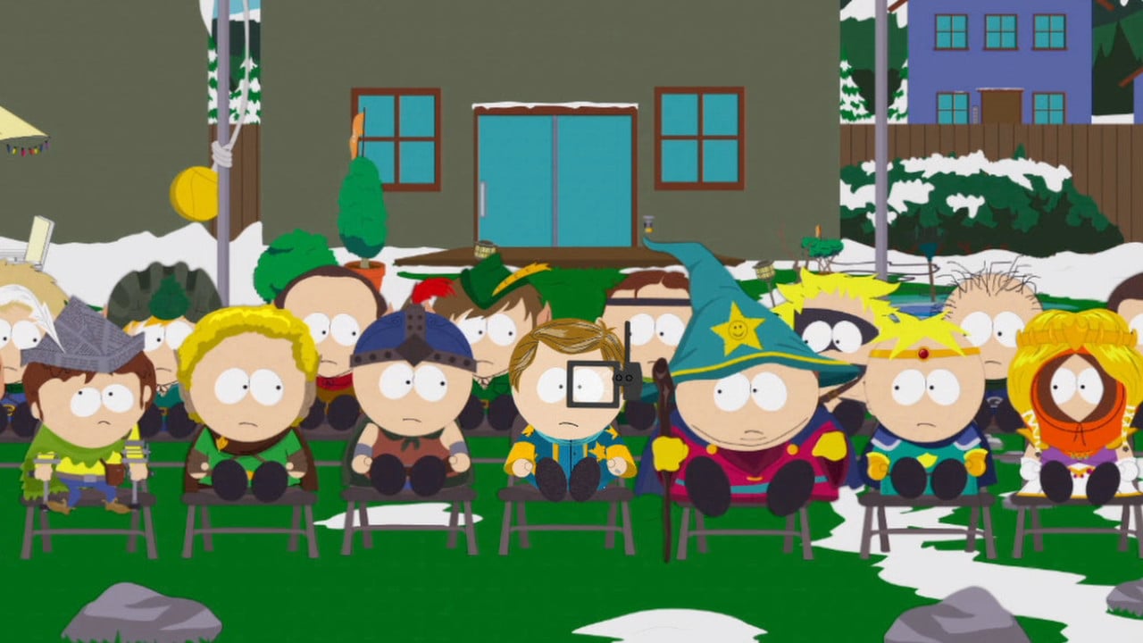 An in game of the player New Kid with the rest of the cast in South Park: The Stick of Truth