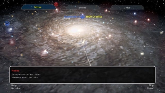 The galaxy map in the Galactic Conquest mode in Star Wars: Battlefront 2 Classic.