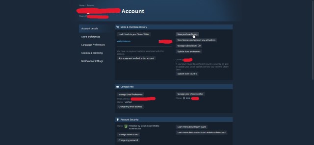 Steam account page