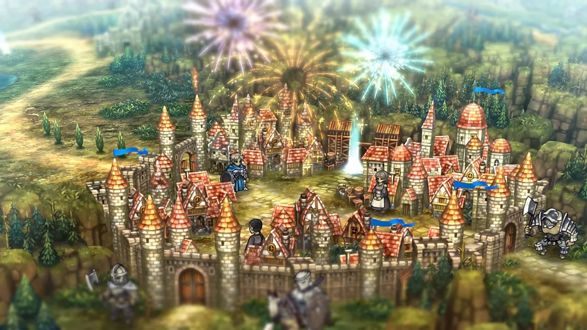 Unicorn Overlord castle on map with fireworks