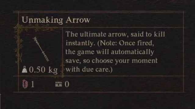 The Unmaking Arrow description in Dragon's Dogma 2.