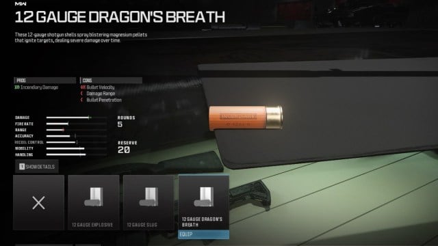 12 Gauge Dragon's Breath ammo attachment in Modern Warfare 3