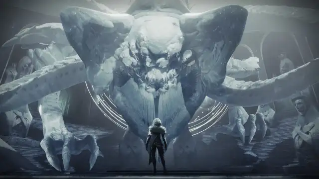 Riven's Spirit stands in front of Mara Sov, the Awoken Queen, as part of promotional imagery for Destiny 2's Season of the Wish