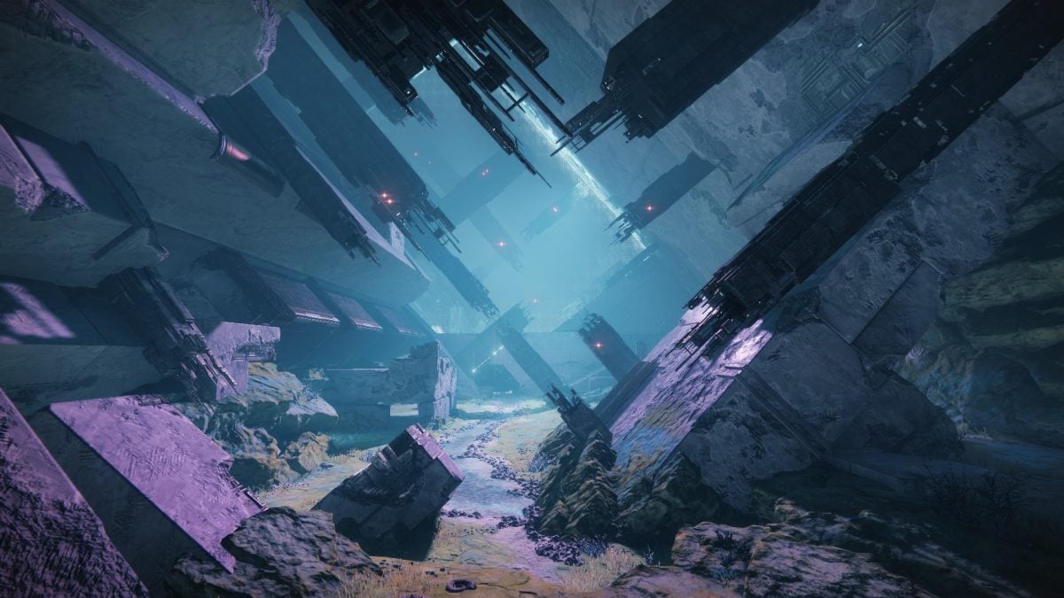 One of the areas after the puzzles in Whisper, with Vex architecture mixing with the ground.