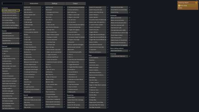 A black screen with a very large amount of grey buttons detailing Debug Actions in Rimworld.