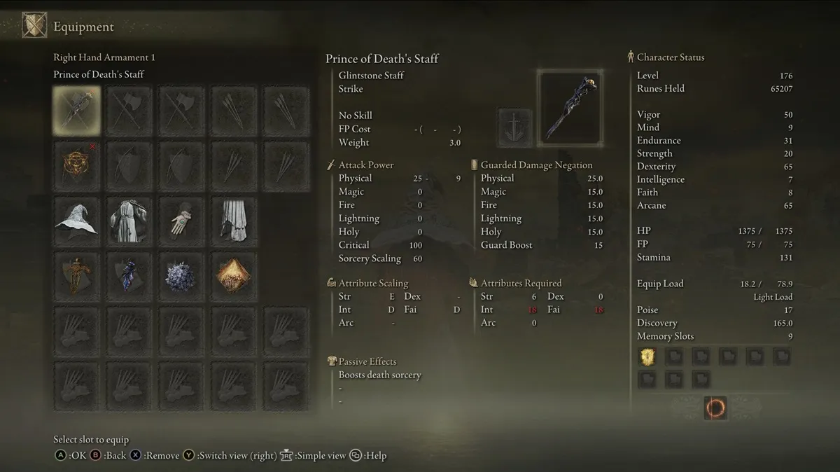 Prince of Death's staff weapon in Elden Ring.
