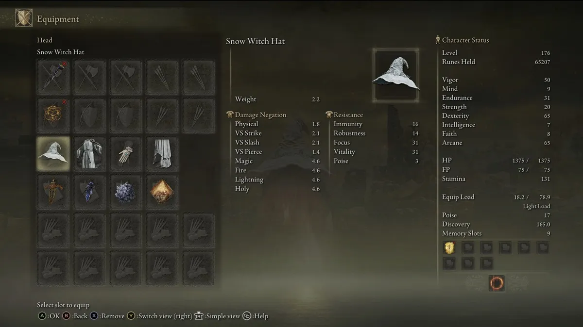 Snow Witch's Hat armor in Elden Ring.