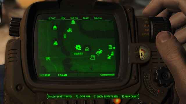 A Pip-boy screen shows the location of Vault 81 on a map in Fallout 4.