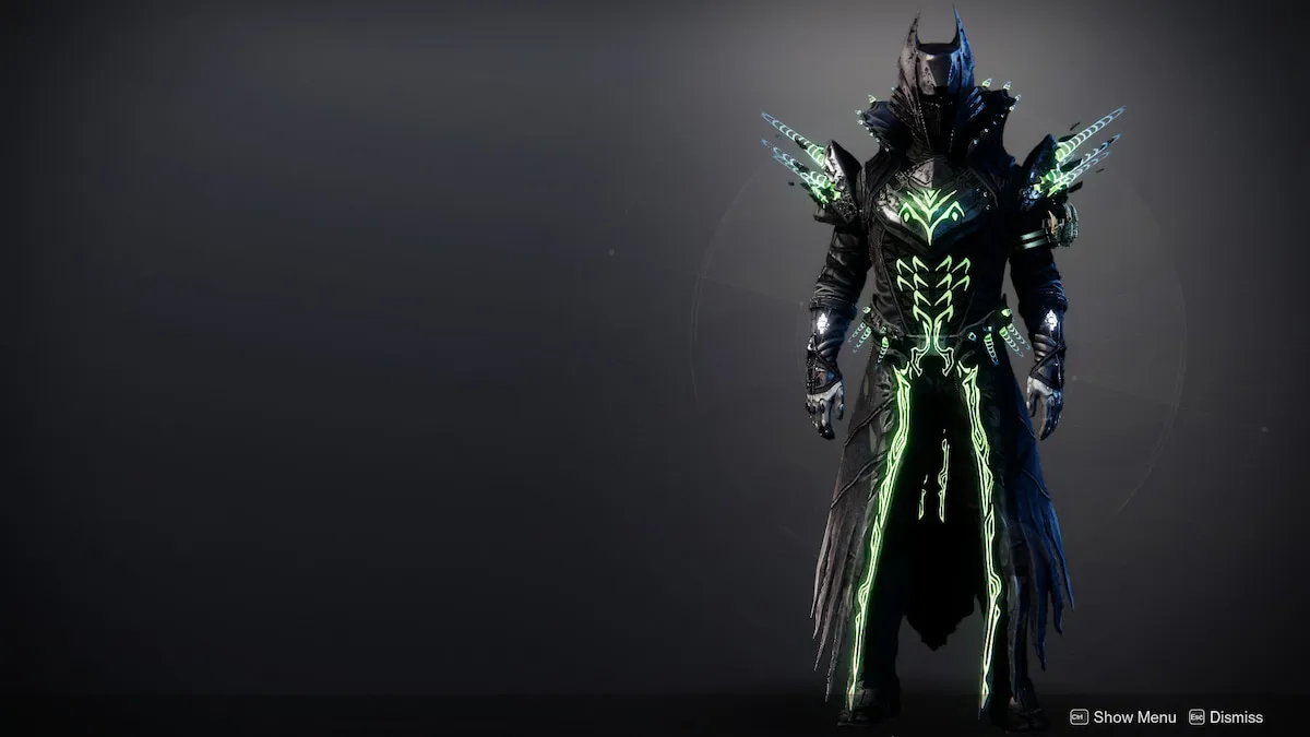 A Guardian using all-black armor from Crota's End in Destiny 2.