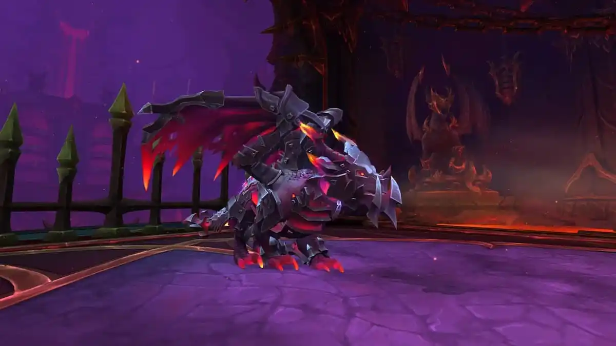 A still image of Kazzara, the Hellforged, the first boss of Aberrus, the Shadow Crucible.