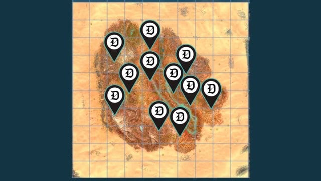 A map showing the location of Ankylosaurus spawns in Ark: Survival Ascended Scorched Earth.