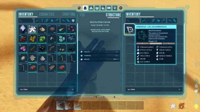 An inventory bag in Ark: Survival Ascended showing death essence.