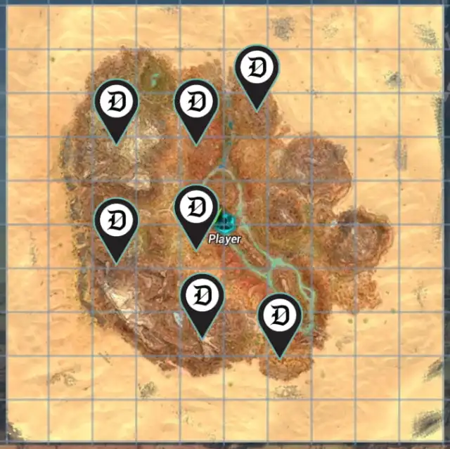A map marking locations in Ark: Survival Ascended Scorched Earth.