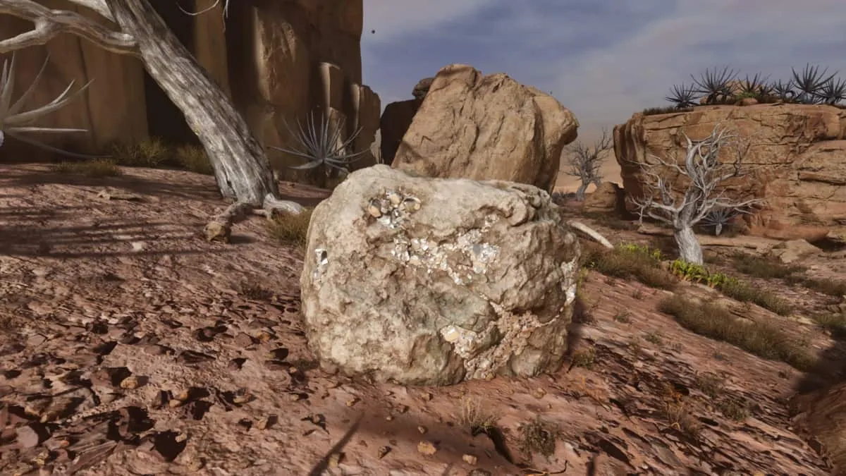 A Rich Metal Deposit pictured on Scorched Earth in Ark: Survival Ascended.