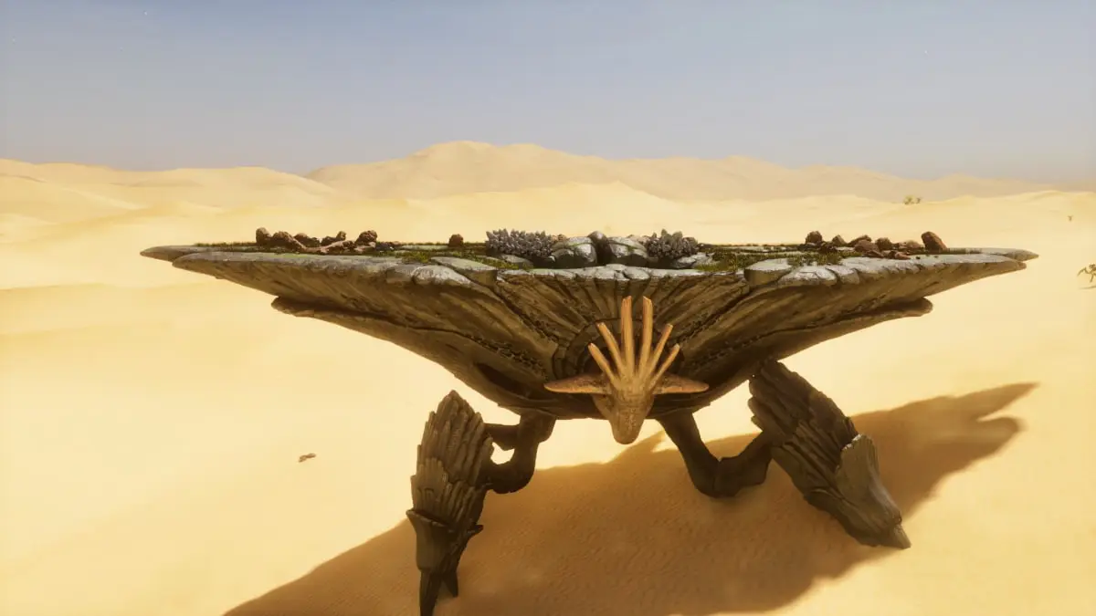 An Oasisaur in the desert on the Scorched Earth map in Ark: Survival Ascended.