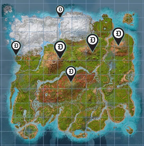 A map showing spawn locations for Procoptodon in Ark: Survival Ascended The Island.