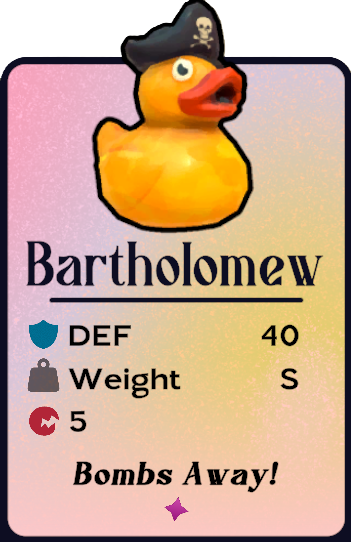 Bartholomew, a rubber ducky with a pirate hat, in Another Crab's Treasure