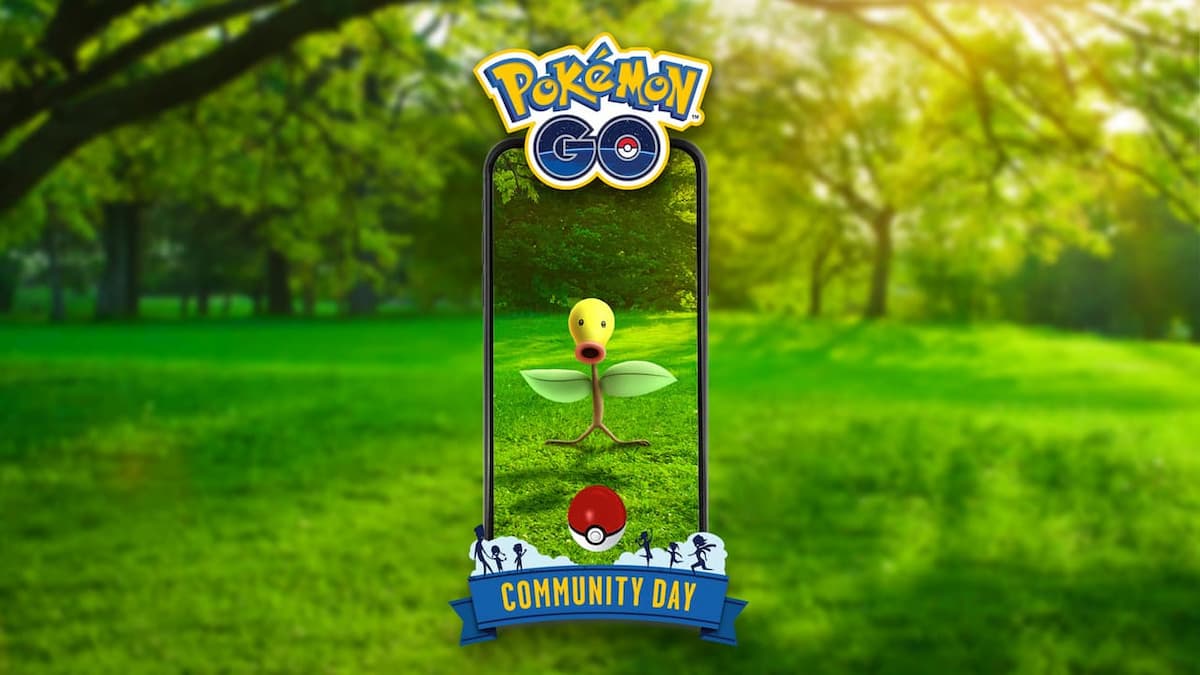 BellSprout Communtiy Day Pokemon Go promo image.