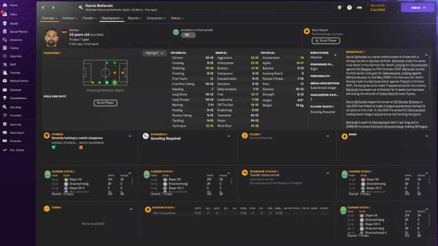 Karim Bellarabi's page in Football Manager 2024.