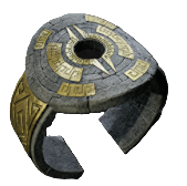 A half-closed ring, silver and gold aztec designs, in The Forgotten Kingdom DLC in Remnant 2