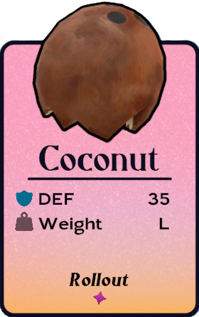 An in-game image of the Coconut from Another Crab's Treasure, showing the stats of the Coconut shell