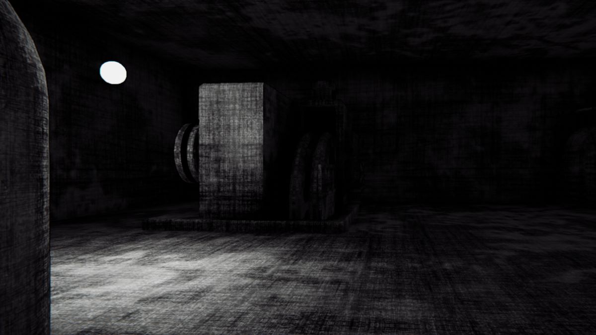 A Content Warning screenshot showing a creepy black and white gloomy room.