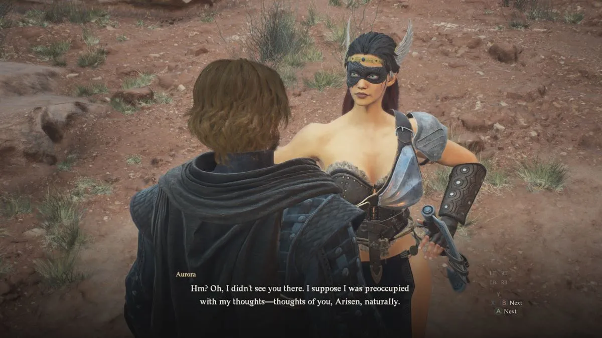 A screenshot of a player speaking with a Main Pawn in Dragon's Dogma 2.
