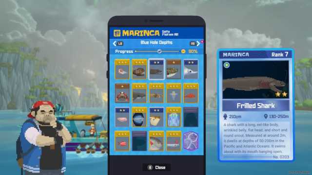 A screenshot of the Marinca page for the Blue Hole Depths in Dave the Diver.