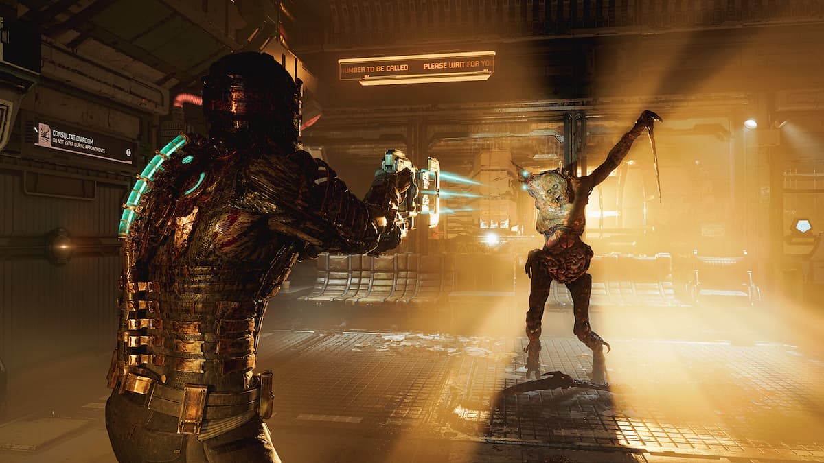 Isaac shooting an enemy in Dead Space.