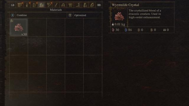 30 Wyrmslife Crystals in the player's inventory in Dragon's Dogma 2.