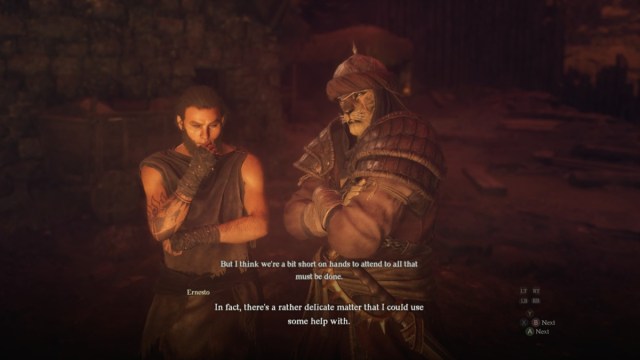 The NPC Ernesto gives details about the evacuation plan in the Dragon's Dogma 2 quest The Importance of Aiding Ernesto.