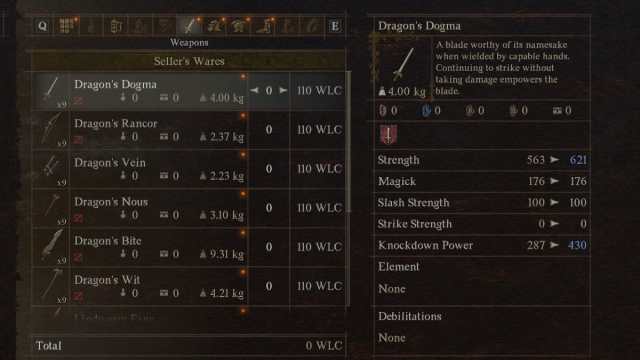 The Dragon's Dogma weapon in Dragon's Dogma 2, in the game's menu.