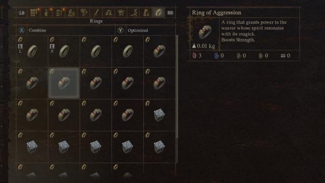 The Ring of Aggression item in Dragon's Dogma 2, in the game's menu.