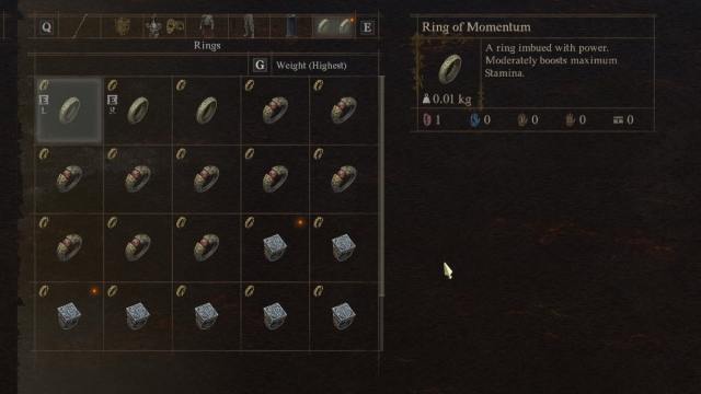 The Ring of Momentum item in Dragon's Dogma 2, in the game's menu.