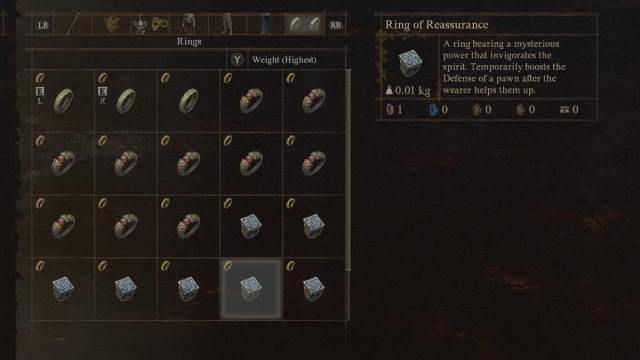 The Ring of Reassurance item in Dragon's Dogma 2, in the game's menu.
