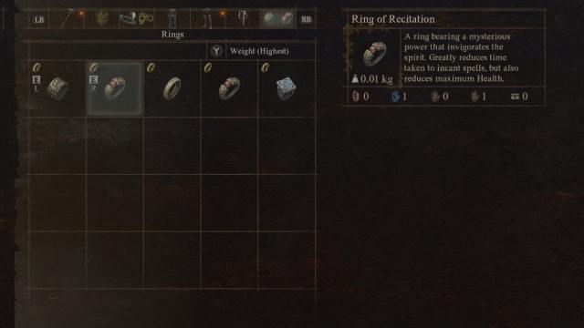The Ring of Recitation item in Dragon's Dogma 2, in the game's menu.