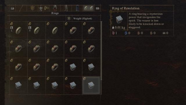 The Ring of Resolution item in Dragon's Dogma 2, in the game's menu.