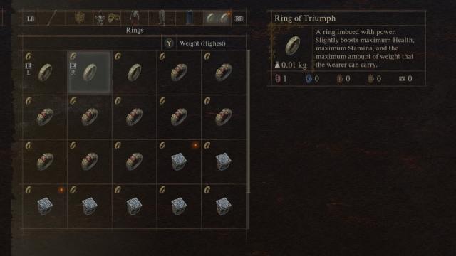 The Ring of Triumph item in Dragon's Dogma 2, in the game's menu.