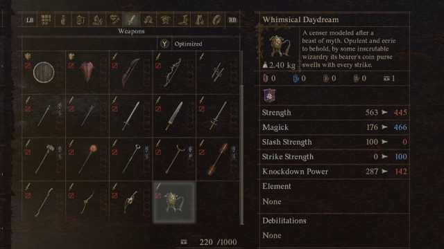 The weapon in Dragon's Dogma 2, in the game's menu.