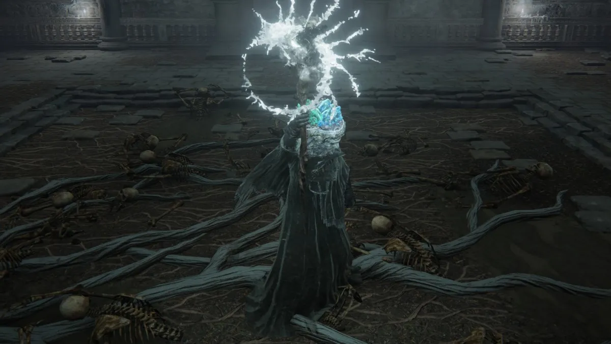 An Elden Ring Magic user, casting a Necromancer spell.