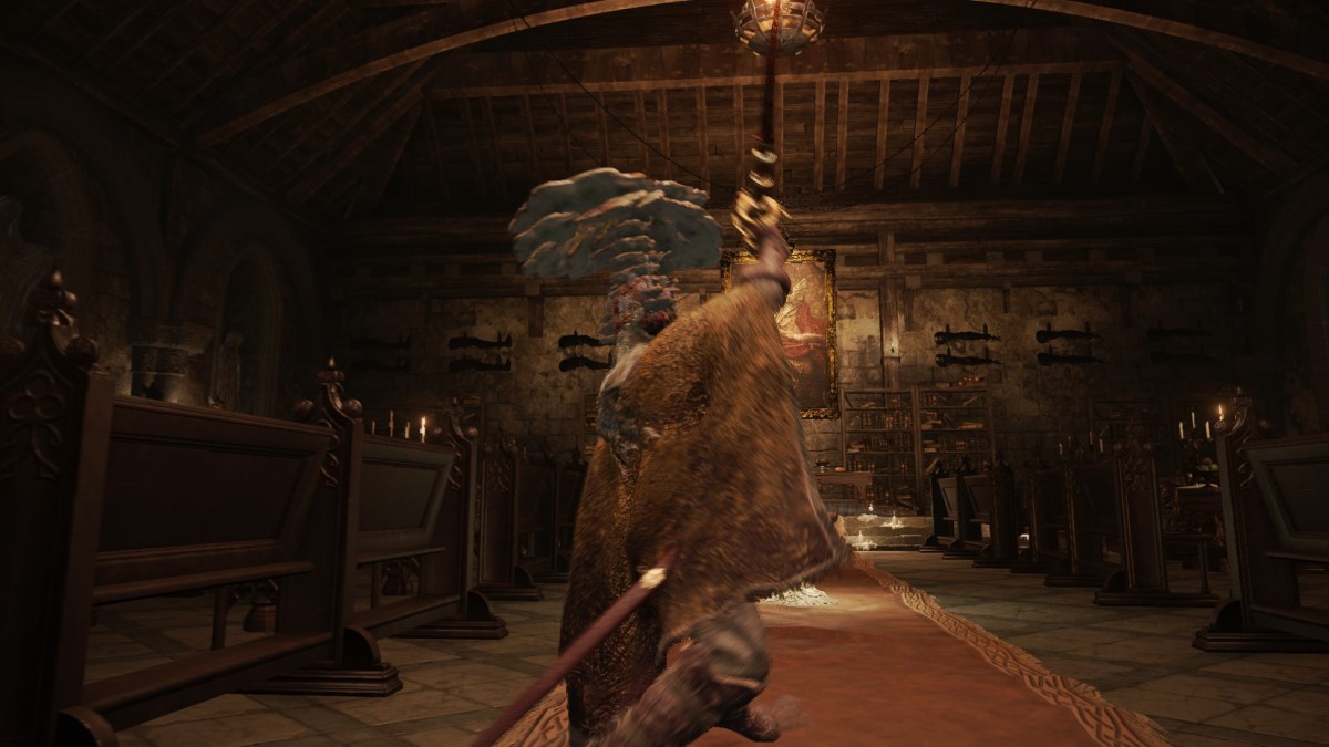 A Tarnished with an Antspur Rapier thrusts towards the camera in Elden Ring.