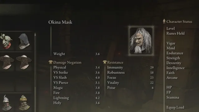 Le masque Okina dans Elden Ring.