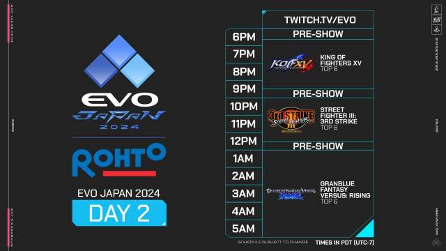 Evo Japan 2024 schedule for Day 2.