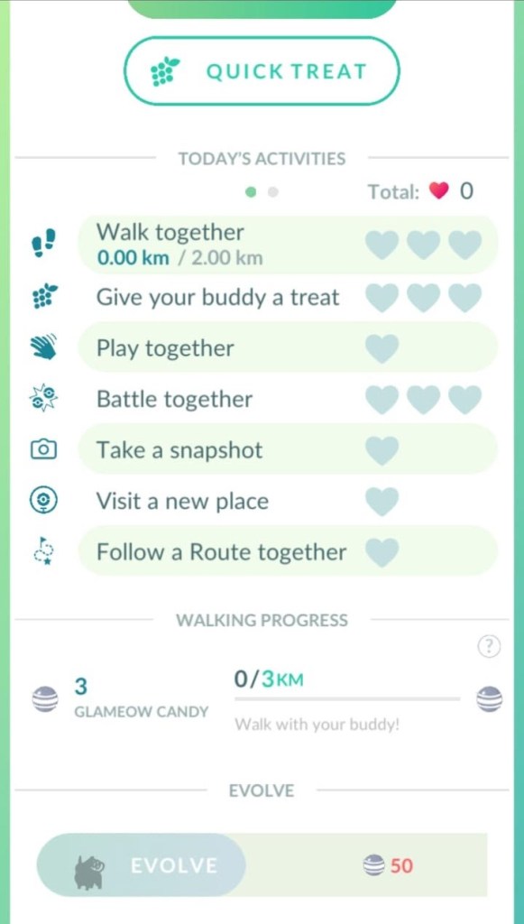 Buddy Screen with the Evolve option in Pokémon Go