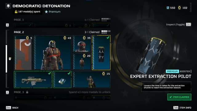 Expert Extraction Pilot booster in Helldivers 2