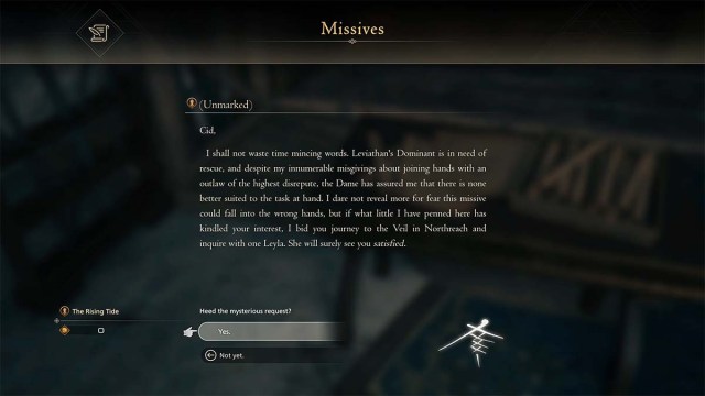 Missive from mysterious messenger Rising Tide DLC