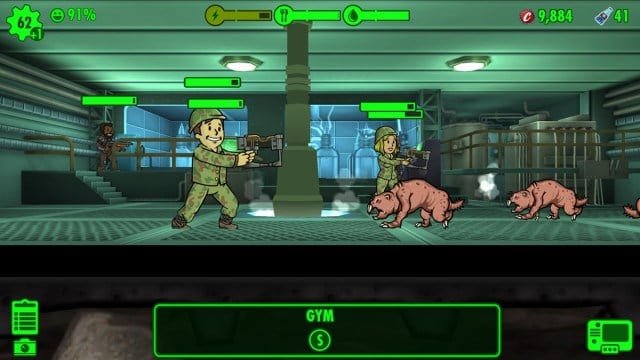 Vault dwellers defending against molerats in Fallout Shelter.