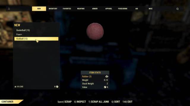 Scrapping a Kickball in Fallout 76